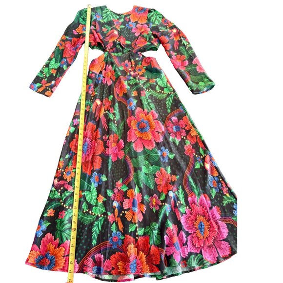 FARM Rio Black Blooming Garden Lenzin Ecovero Viscose Midi Dress Size M - Picture 9 of 16